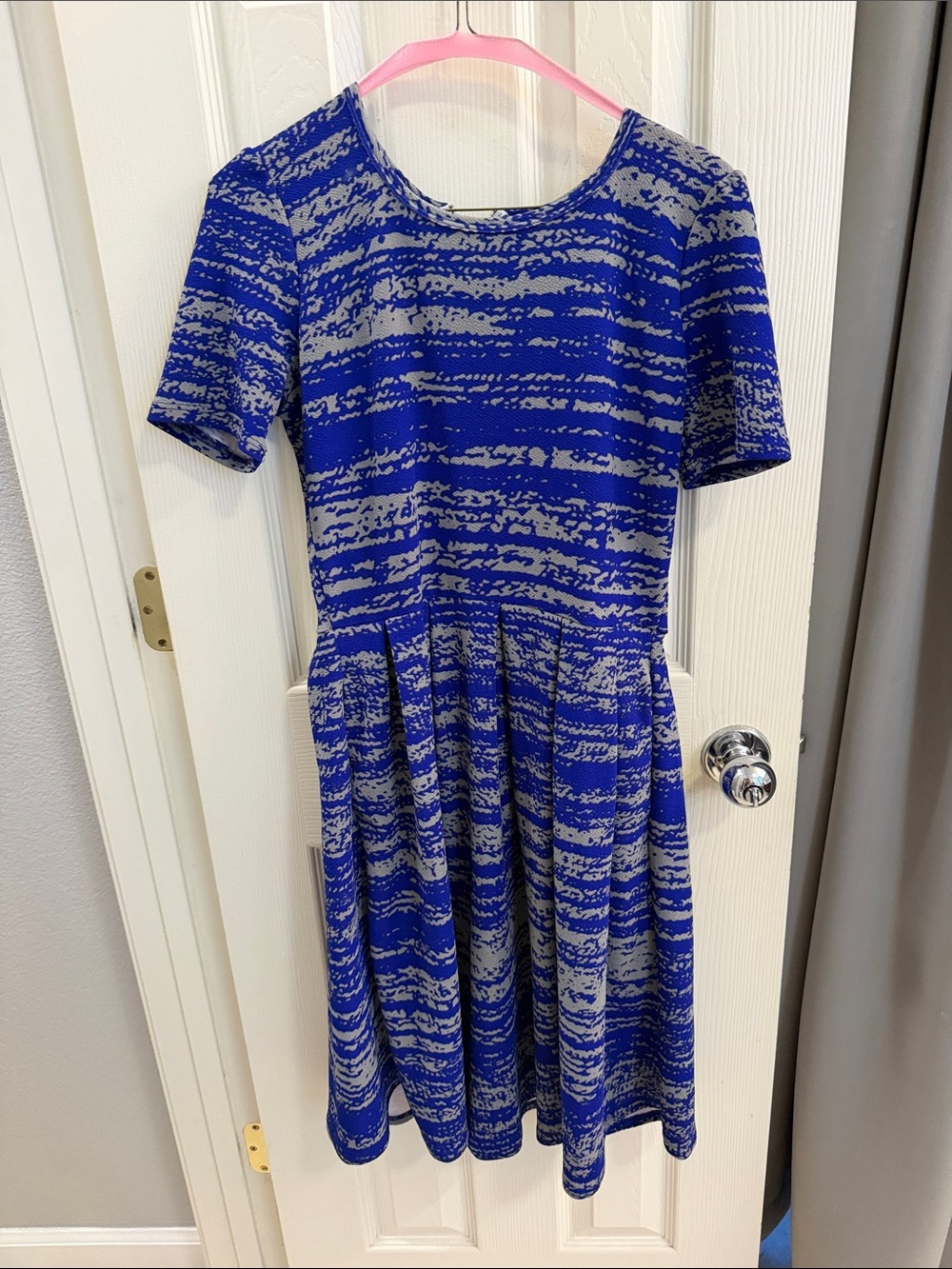 LuLaRoe Royal Blue and Gray Short-Sleeve Midi Dress